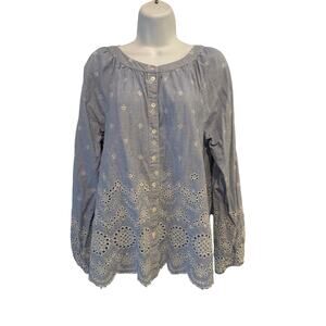 Sundance Embroidered Oversized Blue and White Top XS EUC